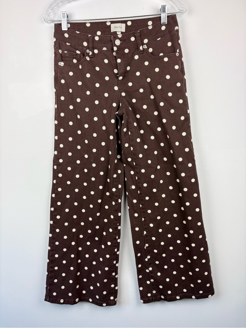 Witty Fox Polka Dot Brown & Crean Wide-Leg Mid Rise Jeans  Sz 3 or 26